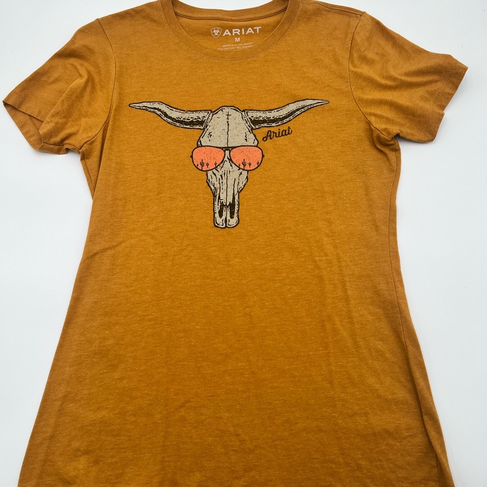 Ariat Tan T-Shirt with Bull Skull Graphic